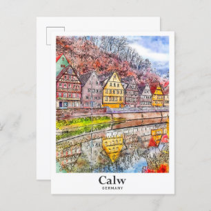 Carte Postale Calw Allemagne Art Voyage Aquarelle main tirée