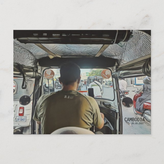Carte Postale Cambodge à l'intérieur d'un Tuk Tuk, date personna (Devant)