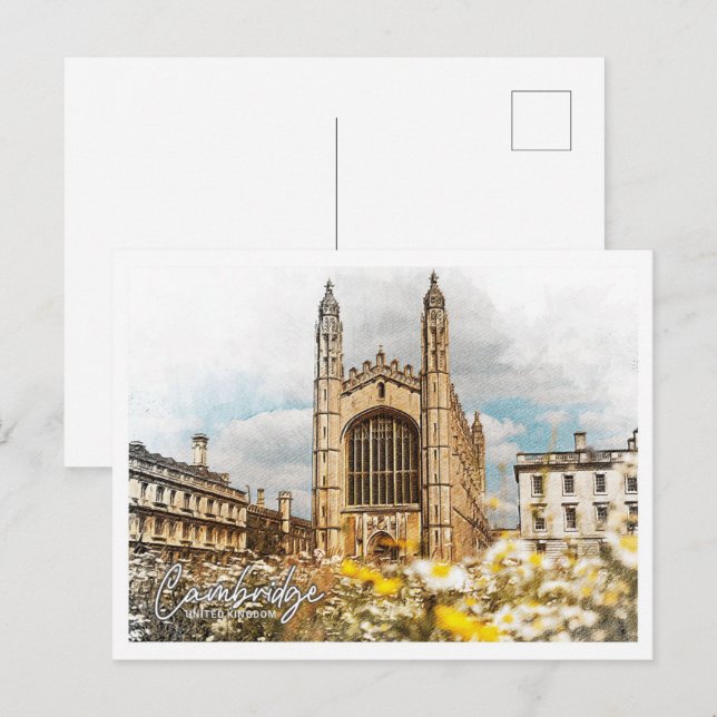 Carte Postale Cambridge Royaume-Uni Color Pencil Paysage (Devant / Derrière)