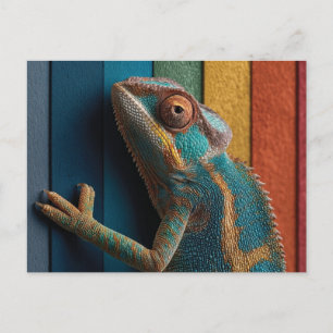 Carte Postale Caméléon Coloré sur Fond Arc-en-Ciel