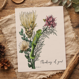 Carte Postale Caméléon Floral Beige Vintage Art Pensée pour Toi