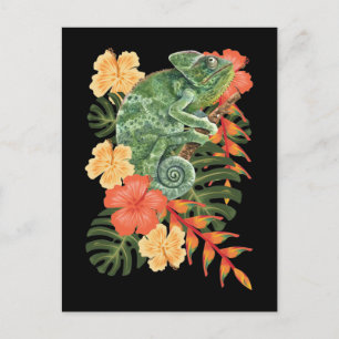 Carte Postale Caméléon Hawaï Fleur Reptile