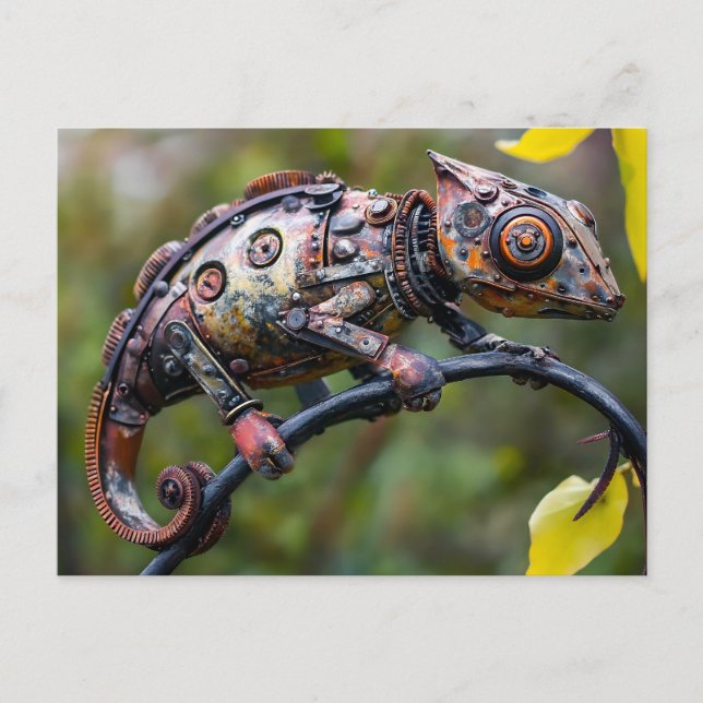 Carte Postale Caméléon métallique perché sur une brindille (Devant)