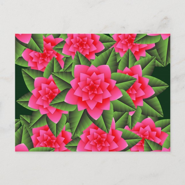 Carte Postale Camélias rose corail et feuilles vertes (Devant)