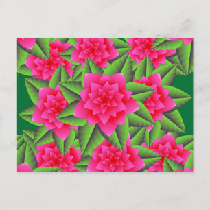 Carte Postale Camellias roses de Fuschia et Feuilles verts