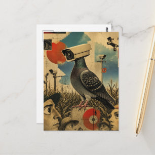 Carte Postale caméra de surveillance surréaliste pigeons dans le