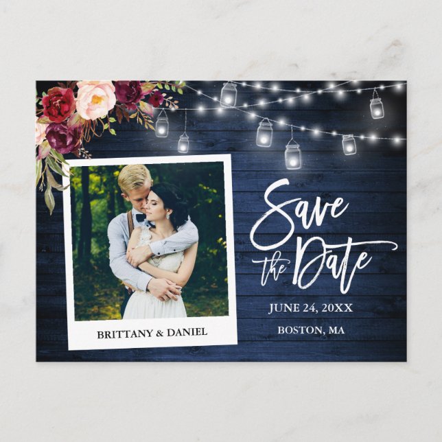 Carte Postale Caméra Instantanée Bleu Bois Floral Concasseurs Éc (Devant)