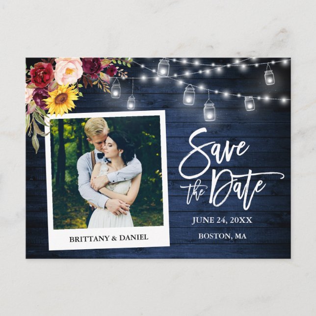 Carte Postale Caméra Instantanée Floral Jars Bleu Bois Économise (Devant)