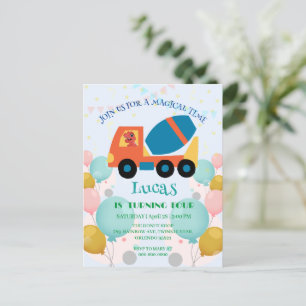 Carte Postale Camion à ciment dinosaure drôle Nom de fête d'anni