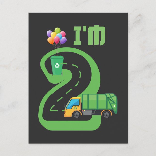 Carte Postale Camion à ordures de 2 ans pour le 2e anniversaire (Devant)