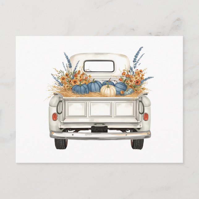 Carte Postale Camion blanc avec Citrouilles bleus (Devant)