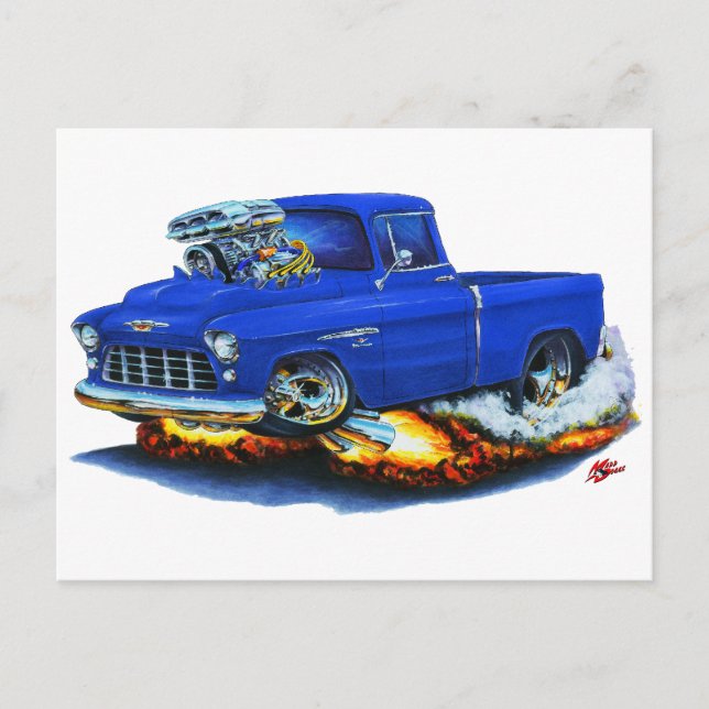 Carte Postale Camion bleu camionnette camionnette Chevy 1955 (Devant)