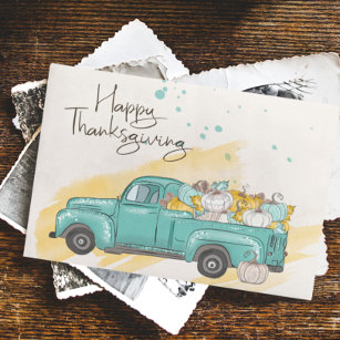 Carte Postale Camion Citrouille bon thanksgiving aquarelle