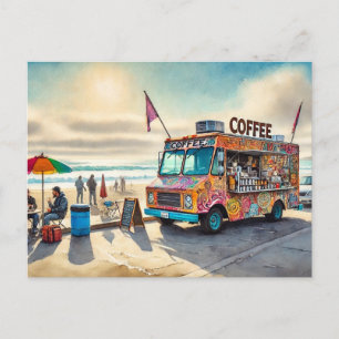 Carte Postale Camion de café au bord de la plage