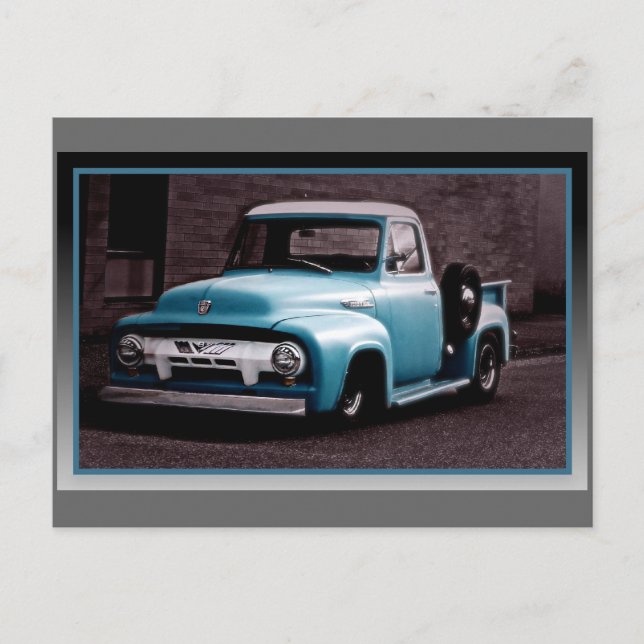 Carte Postale Camion de collecte bleu vintage (Devant)