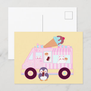 Carte Postale Camion De Crème De Glace De Lapin Bleu Et Rose