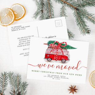 Carte Postale camion de noël script rouge déménagement faire-par