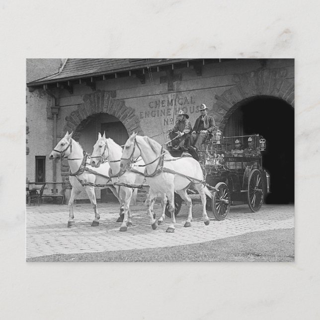 Carte Postale Camion de pompiers hippomobile, 1922 (Devant)