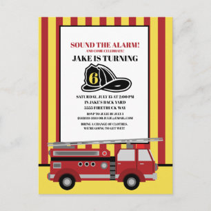 Carte Postale Camion de pompiers rouge pour l'anniversaire des 6