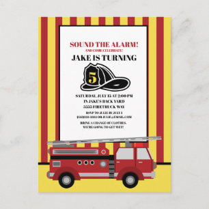 Carte Postale Camion de pompiers rouge pour l'anniversaire d'un 