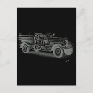 Carte Postale camion de pompiers vintage dessiné à la main inver