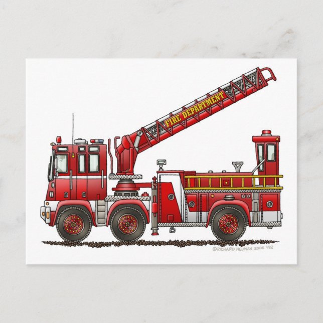Carte Postale Camion d'incendie à crochet et échelle (Devant)