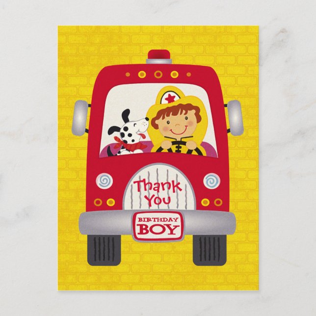 Carte Postale Camion d'incendie Enfant d'anniversaire (Devant)