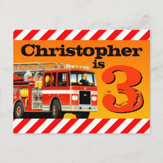 Carte Postale Camion d'incendie rouge sur mesure pour enfant 3e