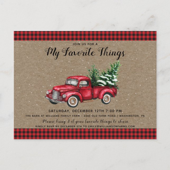 Carte Postale Camion et sapin de Noël Mes choses préférées de fê (Devant)