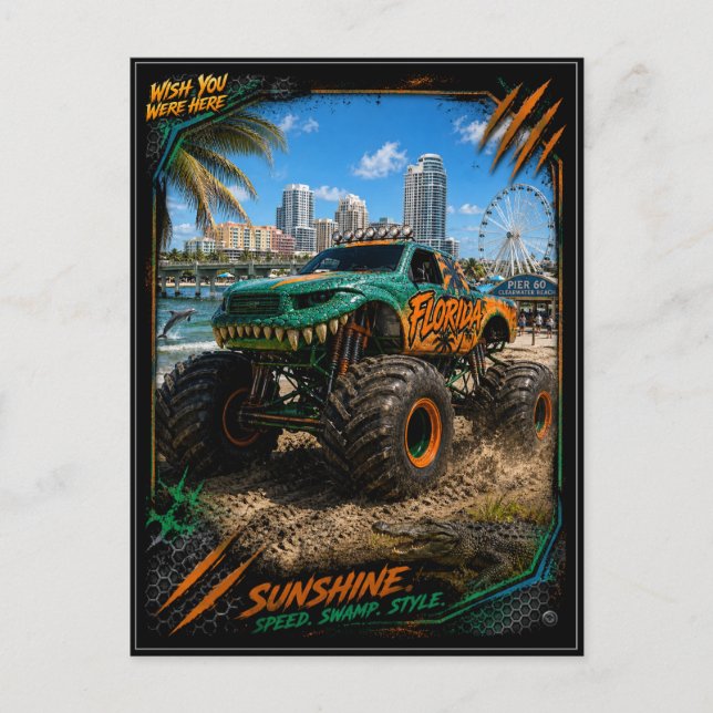 Carte Postale Camion Monstre Hors Route Floride Art (Devant)