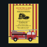 Carte Postale Camion rouge jaune rayé 2e anniversaire de l'enfan<br><div class="desc">Camion-feu à rayures rouge et jaune / pompier enfant 2e anniversaire carte postale invitation de fête. Le texte dit : "Sonne l'alarme, le NOM DE L'ENFANT a 2 ans." Ajoutez vos propres instructions en bas. Nous disons, "Apportez un changement de vêtements. Nous allons être mouillés." Cette carte peut être customisée...</div>