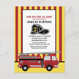 Carte Postale Camion rouge pompier de l'enfant 2e anniversaire