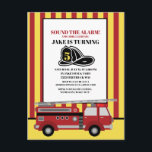 Carte Postale Camion rouge pompier pompier enfant 5e anniversair<br><div class="desc">Camion à rayures rouges et jaunes / pompier enfant de 5e anniversaire de fête d'invitation carte postale. Le texte dit : "Sonne l'alarme,  CHILDSNAME a 5 ans." Ajoutez vos propres instructions en bas. Nous disons,  "Apportez un changement de vêtements. Nous allons être mouillés."</div>