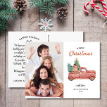 Carte Postale Camion rouge vintage avec arbre, Joyeux Noël Photo<br><div class="desc">Répandez la fête avec cette carte postale qui met en vedette un camion rouge vintage transportant un sapin de Noël. Customisez en téléchargeant votre photo verticale. Le côté arrière contient vos salutations personnalisées, nom et note (ou supprimer pour laisser de l'espace pour une note manuscrite). Ajoutez également votre adresse de...</div>