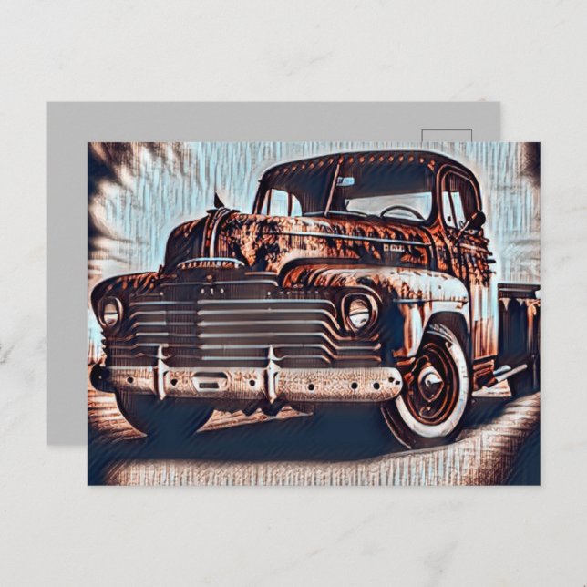 Carte Postale Camion Rustique Grunge - Une beauté Vintage (Devant / Derrière)