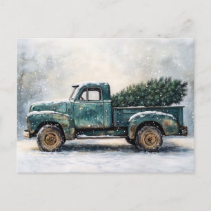 Carte Postale Camion vert rustique avec arbre de Noël