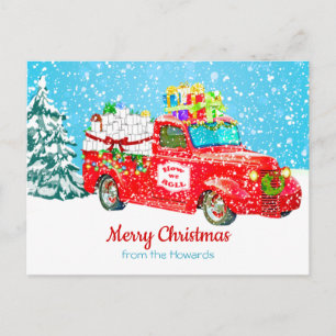 Carte Postale Camion Vintage amusant en neige avec papier toilet