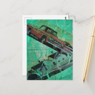 Carte Postale Camion Vintage et Granges avec Collage de Cercles 