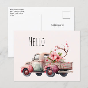 Carte Postale Camion Vintage rose
