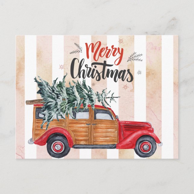 Carte Postale Camionnette de Noël à panneaux vintage (Devant)