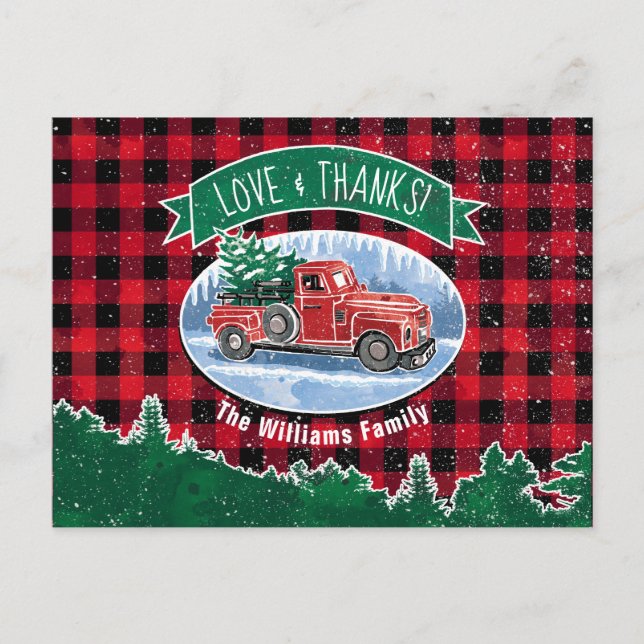 Carte Postale Camionnette Rouge Rétro Amour & Merci Vacances (Devant)