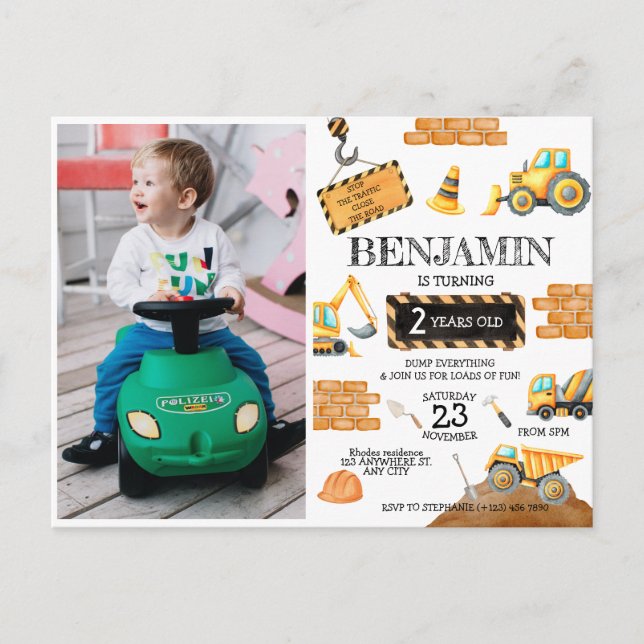 Carte Postale Camions de chantier pour la fête du 1er anniversai (Devant)