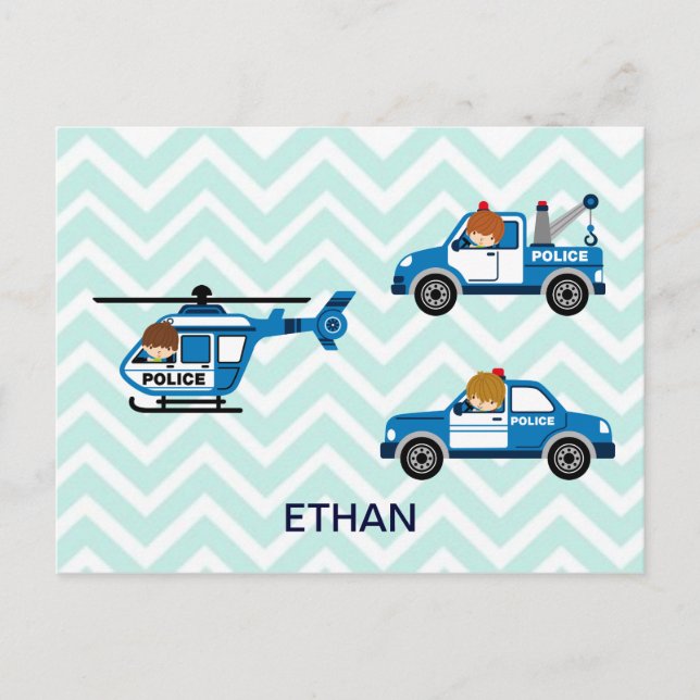 Carte Postale Camions de police Hélicoptères sur Chevron (Devant)