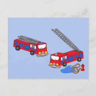 Carte Postale Camions pompiers rouges