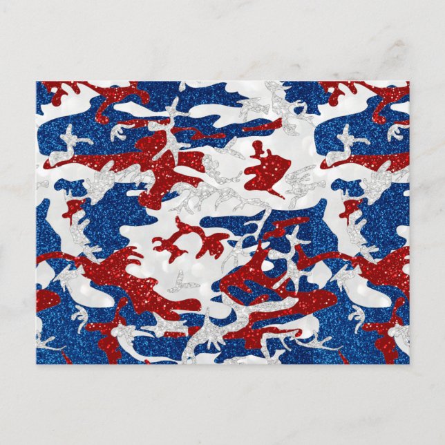 Carte Postale Camo rouge, blanc et bleu 4e juillet Parties scint (Devant)
