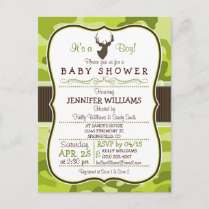 Carte Postale Camo vert avec Buck; Invitation Baby shower garçon