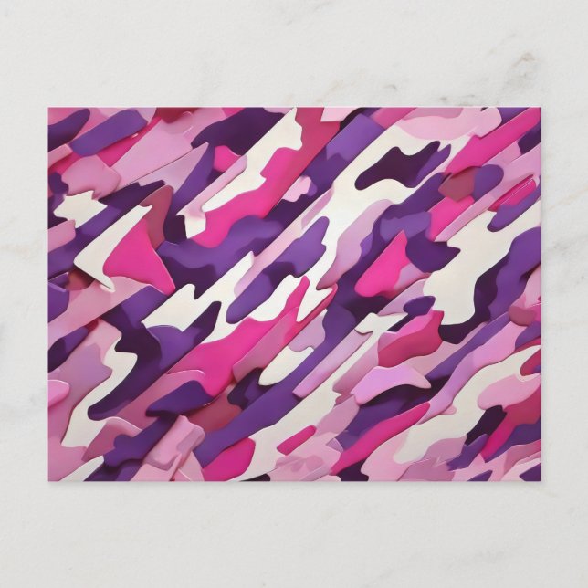 Carte Postale camouflage blanc rose violet (Devant)