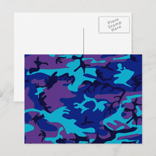 Carte Postale Camouflage bleu foncé et Motif violet (Devant / Derrière)