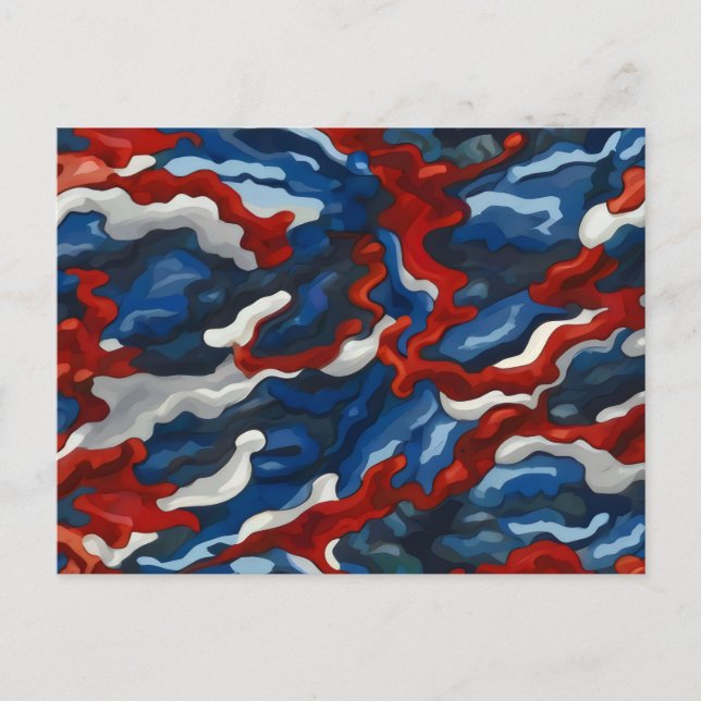 Carte Postale camouflage bleu rouge (Devant)