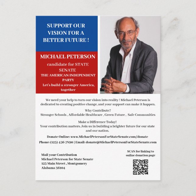 Carte Postale Campagne de don pour une collecte de fonds politiq (Devant)